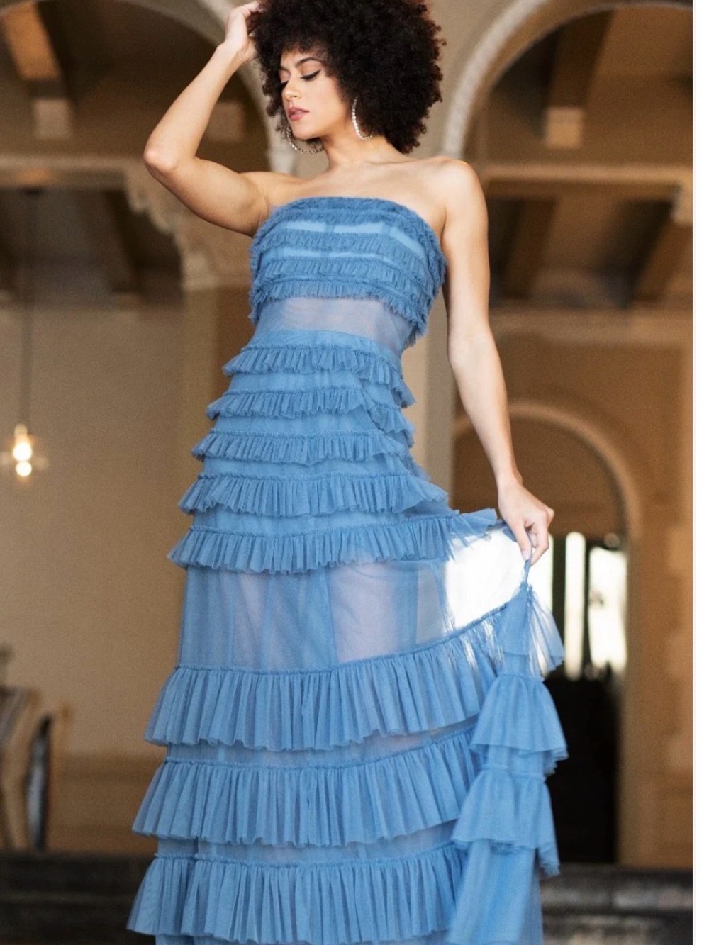 Rubber Ducky Productions, Inc. Strapless Sky Blue Tiered Ruffle Maxi Dress